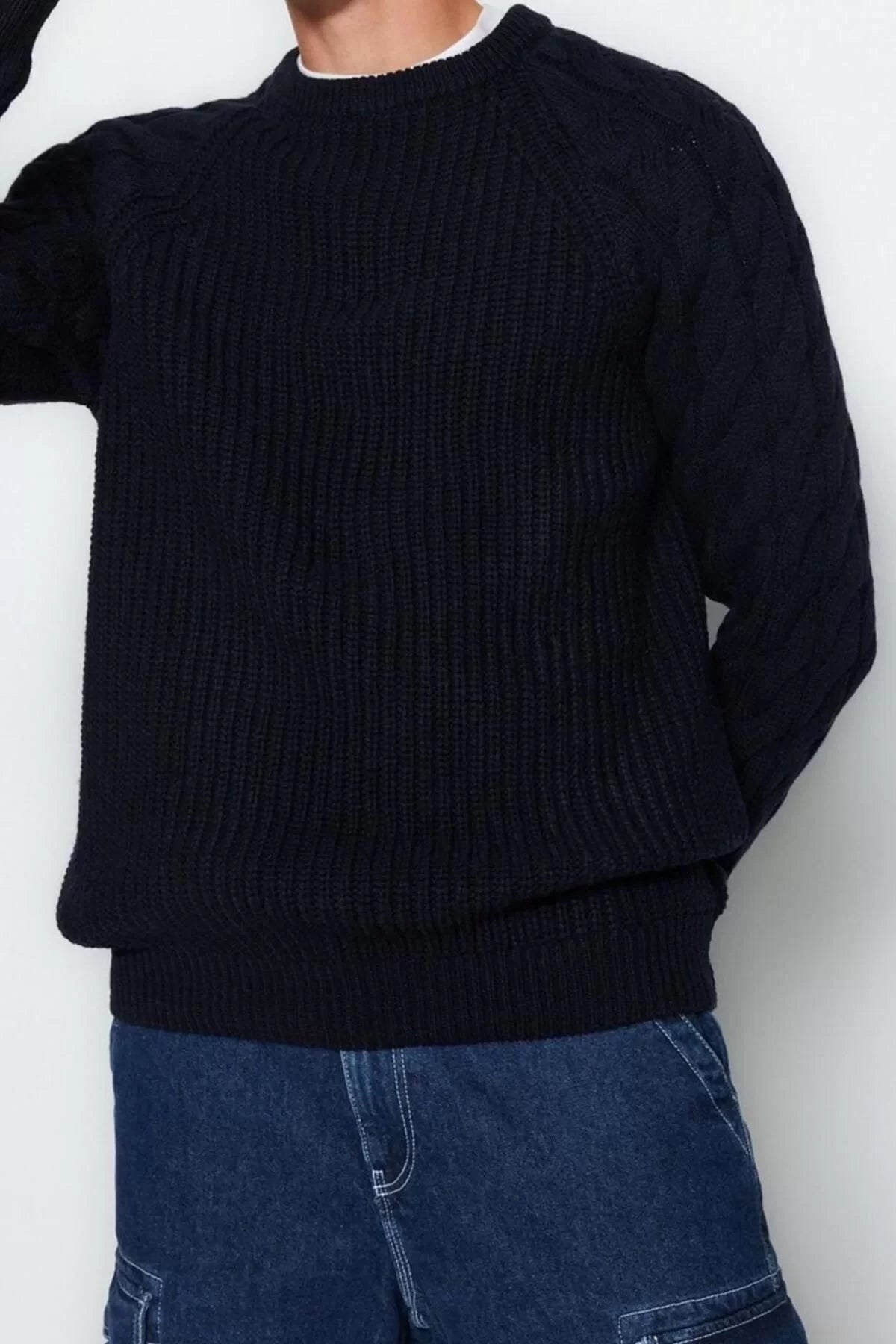 Men's Modern Style Casual Long Crew Neck Knitted Sleeve Regular Knitwear Sweater