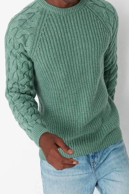 Men's Modern Style Casual Long Crew Neck Knitted Sleeve Regular Knitwear Sweater