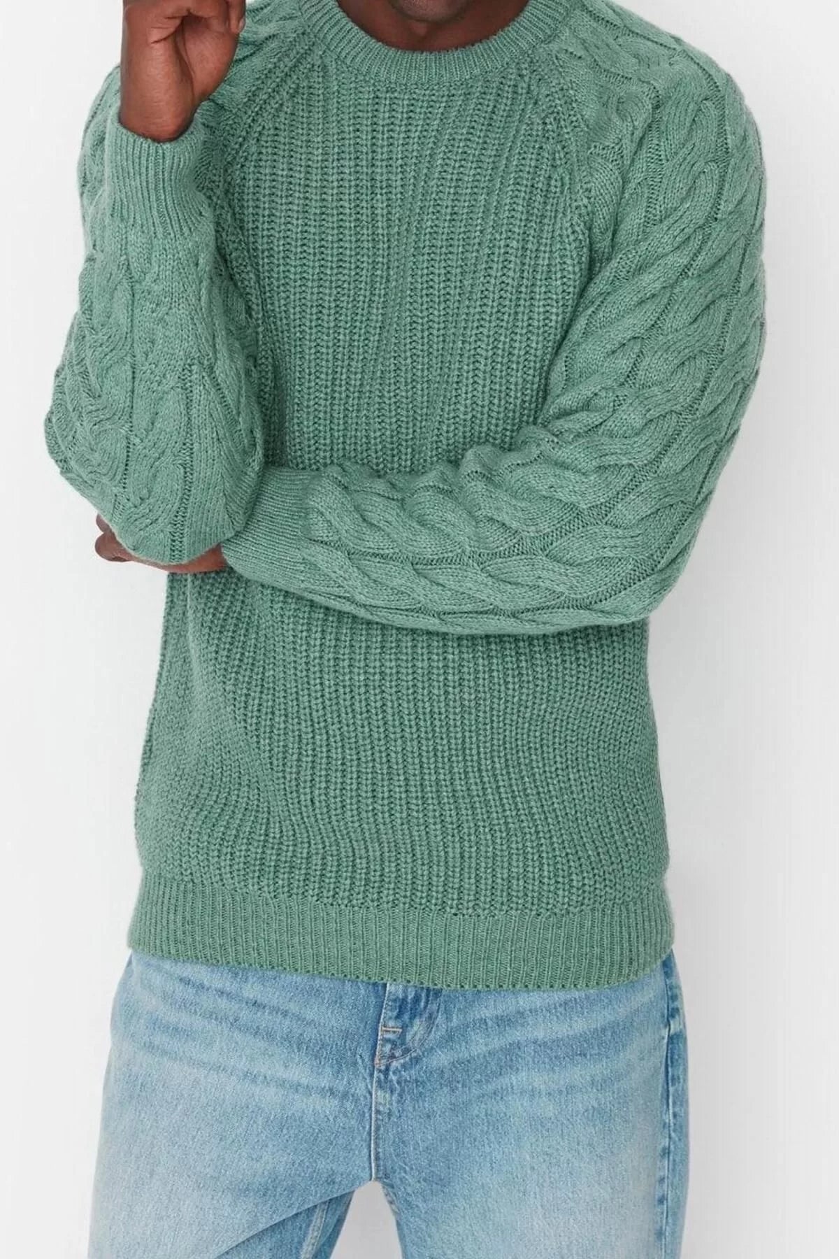 Men's Modern Style Casual Long Crew Neck Knitted Sleeve Regular Knitwear Sweater