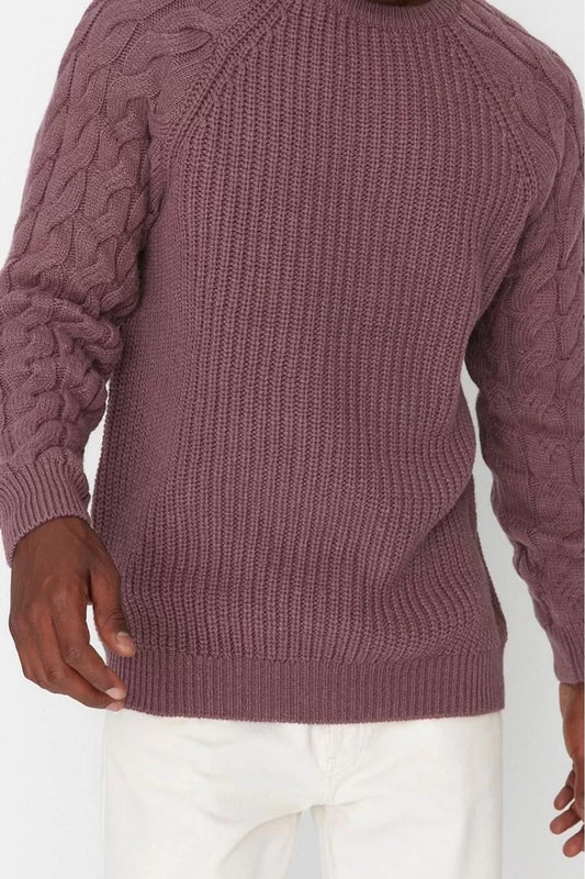 Men's Modern Style Casual Long Crew Neck Knitted Sleeve Regular Knitwear Sweater