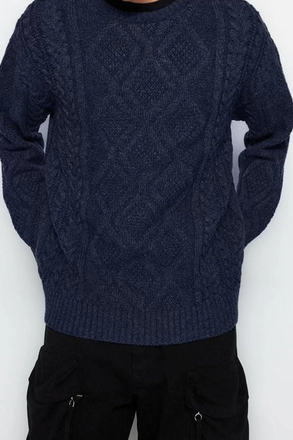 Men's Modern Style Casual Long Crew Neck Knitted Sleeve Regular Knitwear Sweater