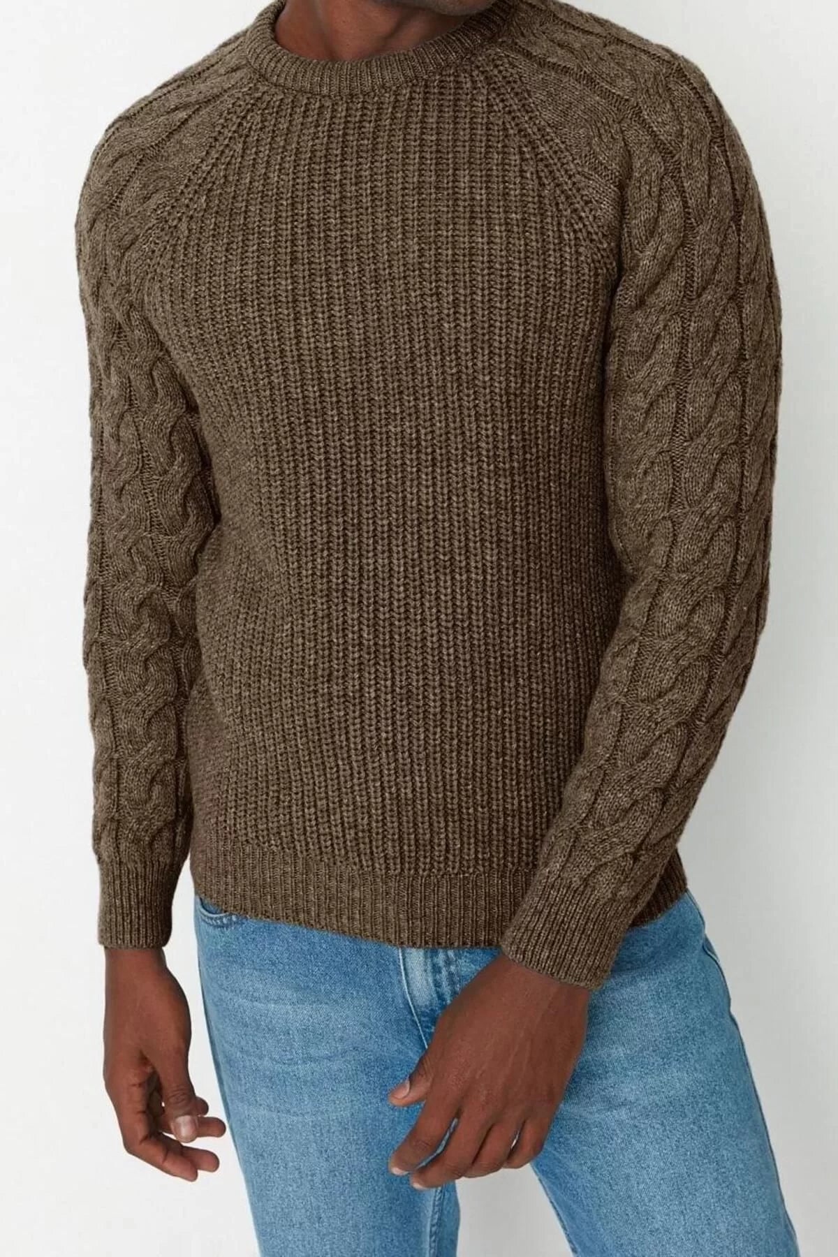 Men's Modern Style Casual Long Crew Neck Knitted Sleeve Regular Knitwear Sweater