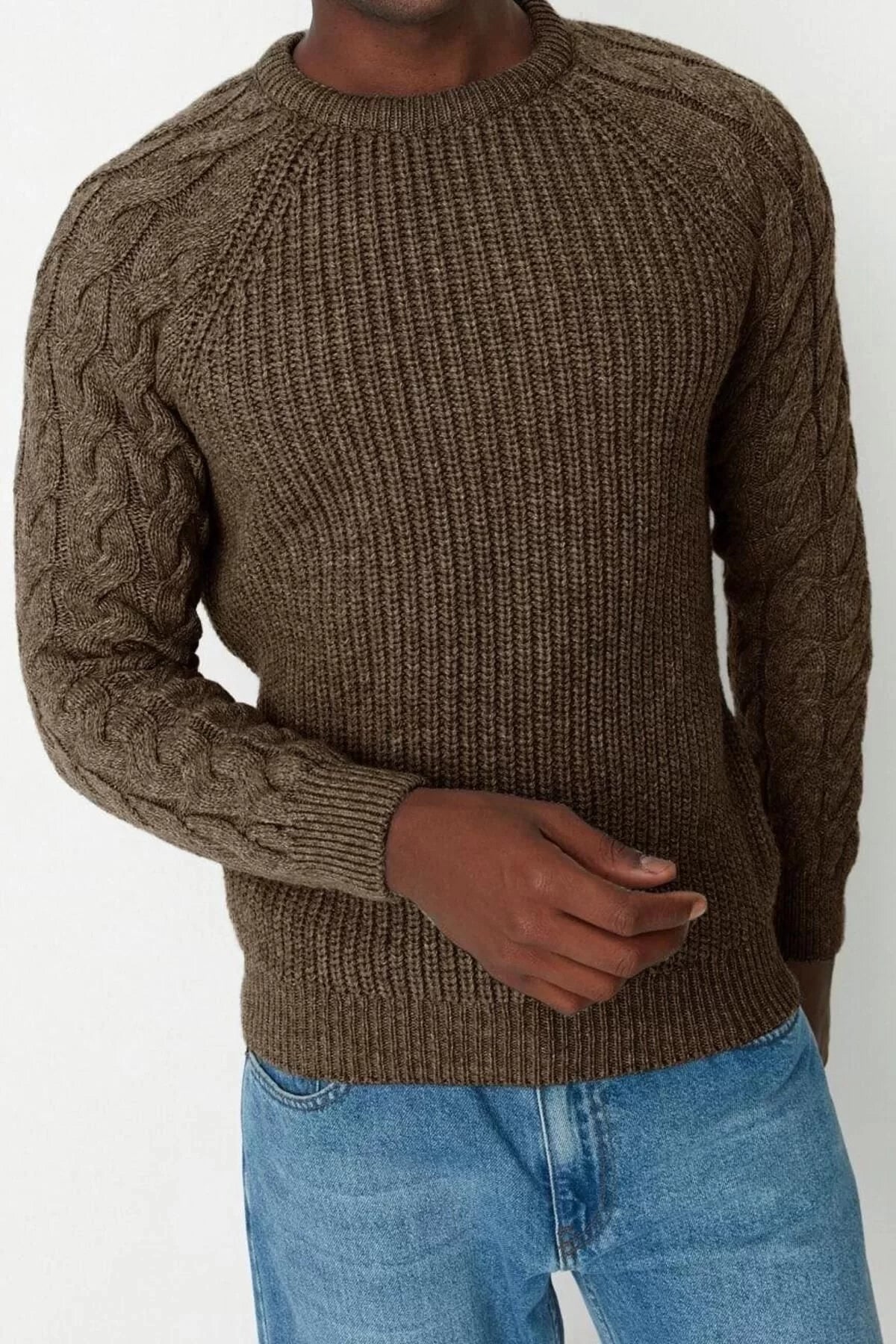 Men's Modern Style Casual Long Crew Neck Knitted Sleeve Regular Knitwear Sweater