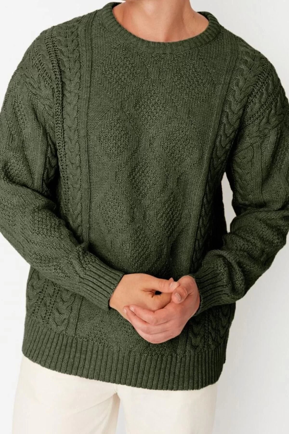 Men's Modern Style Casual Long Crew Neck Knitted Sleeve Regular Knitwear Sweater