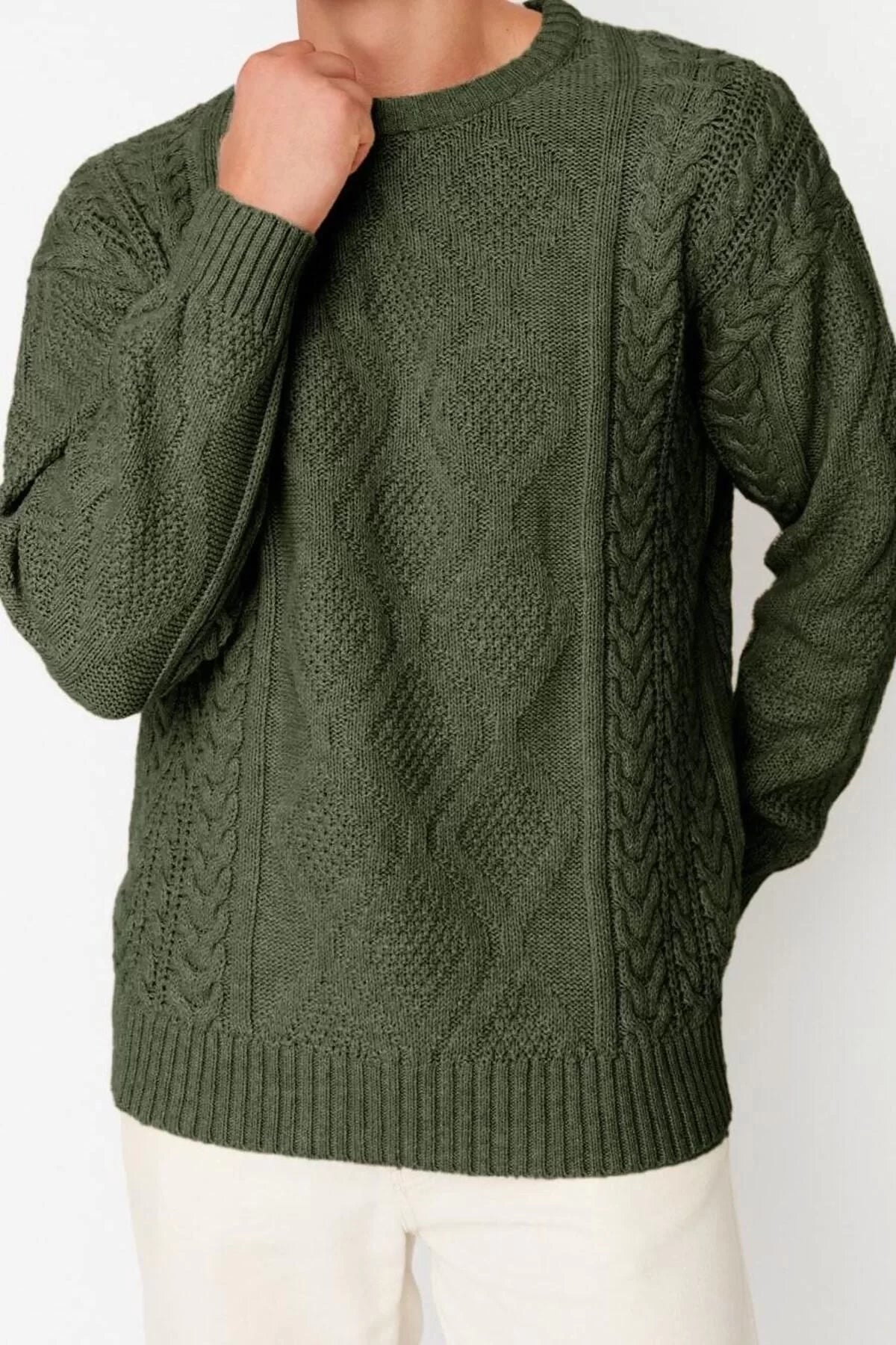 Men's Modern Style Casual Long Crew Neck Knitted Sleeve Regular Knitwear Sweater