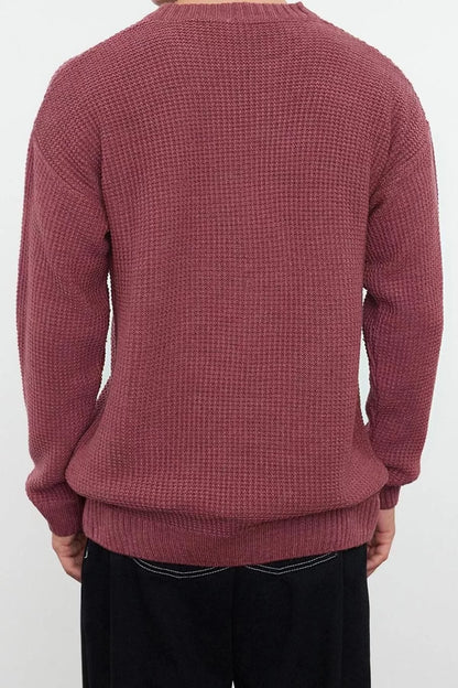 Men's Modern Style Casual Long Crew Neck Textured Sleeve Standard Knitwear Sweater