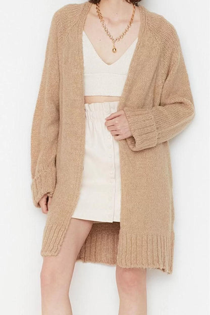 Women's Modern Style Casual Long V Neck Plain Sleeve Midi Knitwear Cardigan