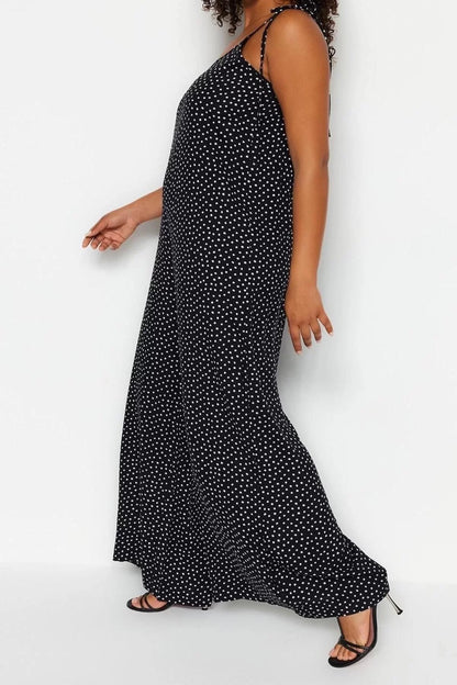 Plus Size Women Fashion Standard Sleeve Regular V Neck Polka Dot Pattern Long Floral Patterned Woven Jumpsuit