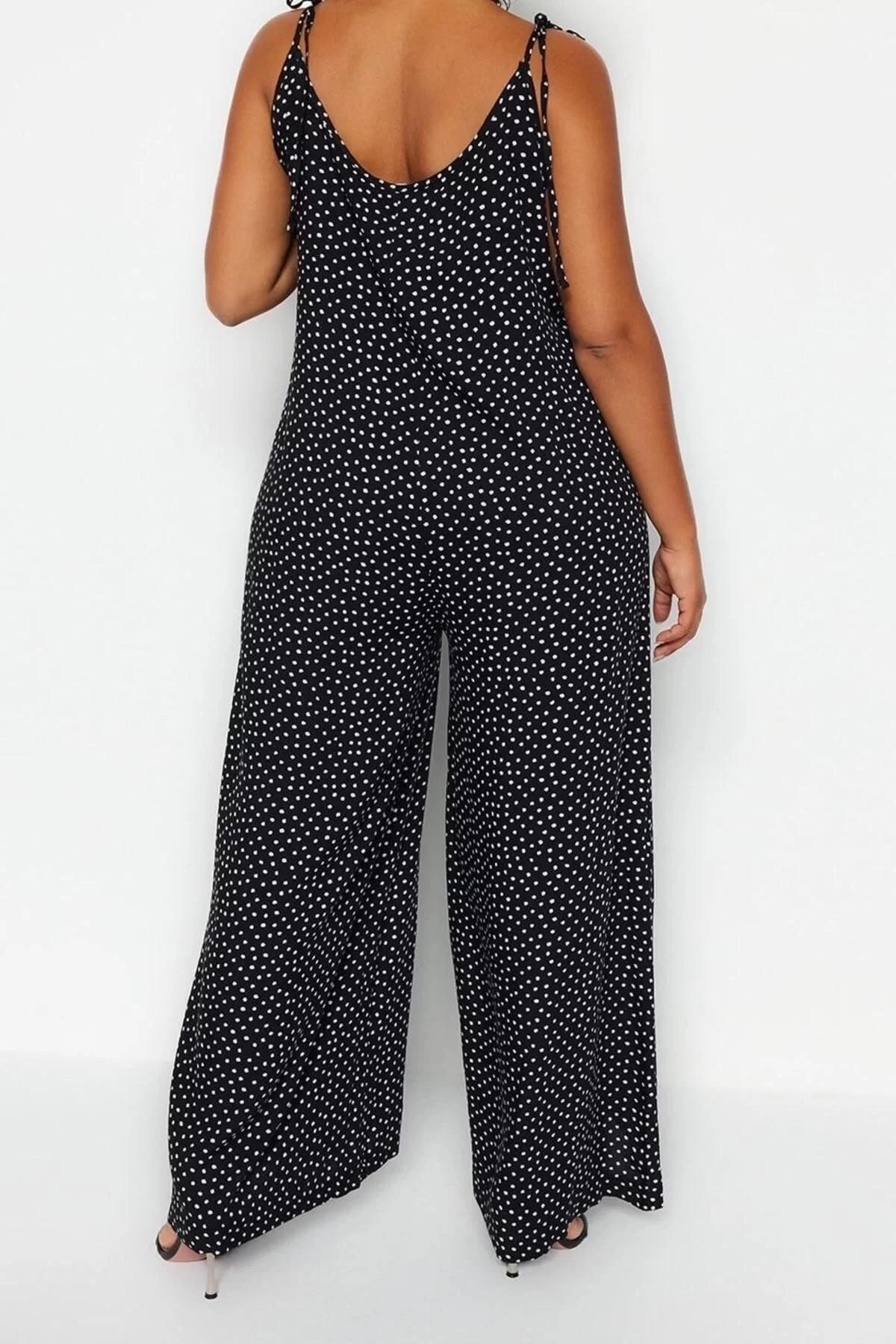 Plus Size Women Fashion Standard Sleeve Regular V Neck Polka Dot Pattern Long Floral Patterned Woven Jumpsuit