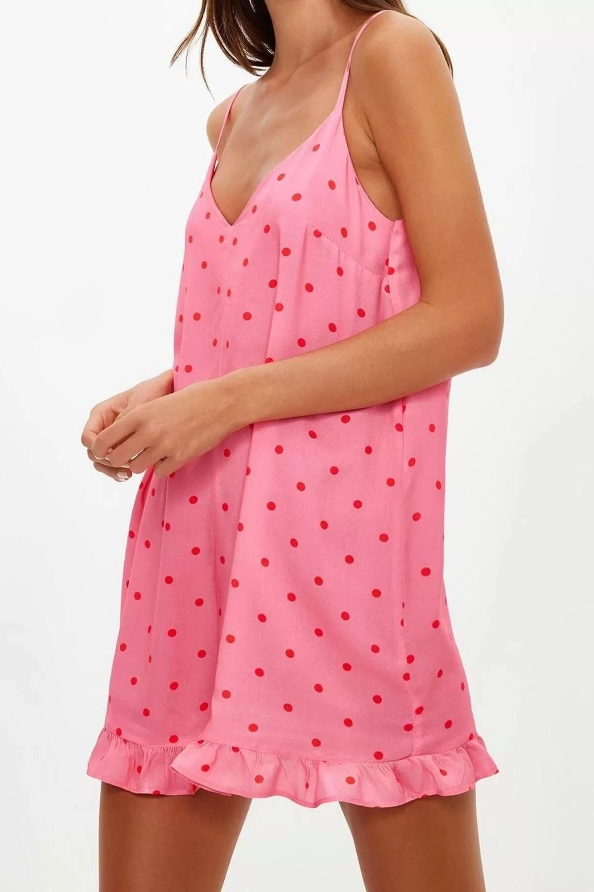 Women's Fashion V Neck Polka Dot Pattern Short Polka Dot Rope Strap Viscose Woven Jumpsuit