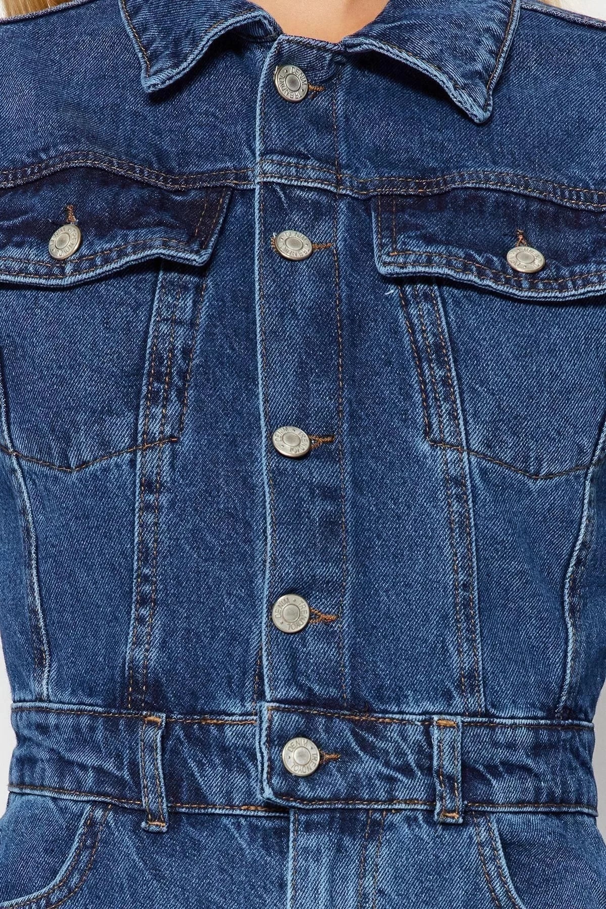 Women's Fashion Standard Sleeve Skinny Leg Jacket Collar Regular Stitch Detail Denim Overalls