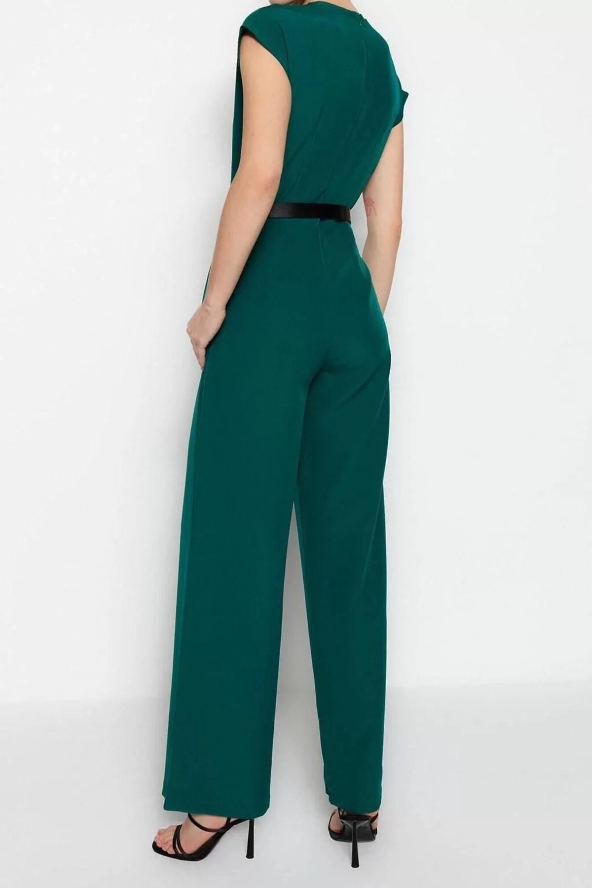 Women's Fashion Standard Sleeve Wide Leg Double Breasted Long Belted Double Breasted Collar Wide Leg Woven Jumpsuit