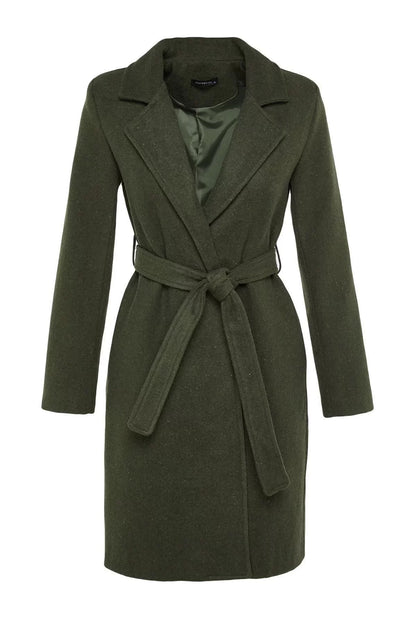 Design Plain Lined Collar Long Regular Jacket Women Belted Long Wool Cashmere Coat