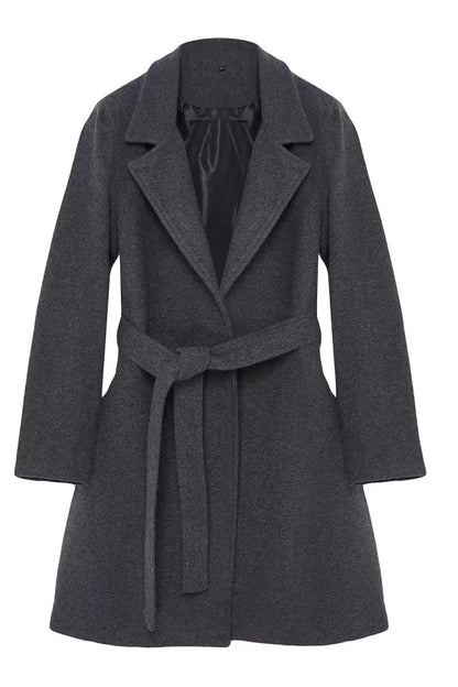 Design Plain Lined Collar Long Regular Jacket Women Belted Long Wool Cashmere Coat