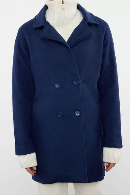 Design Plain Lined Collar Midi Regular Jacket Women's Wool Cashmere Coat