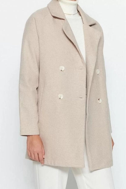 Design Plain Lined Collar Midi Regular Jacket Women's Wool Cashmere Coat