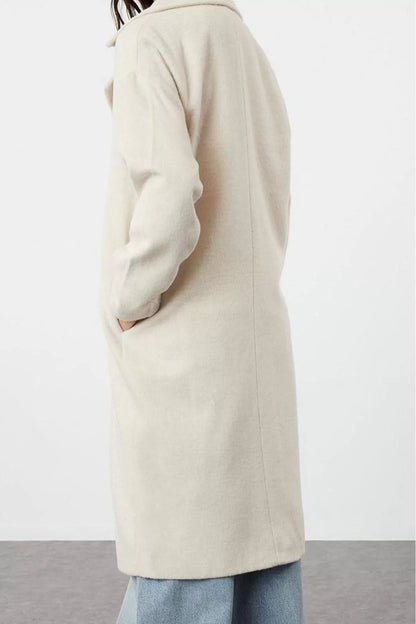 Design Plain Lined Collar Long Oversize Jacket Women Oversize Wide Cut Long Wool Cashmere Coat