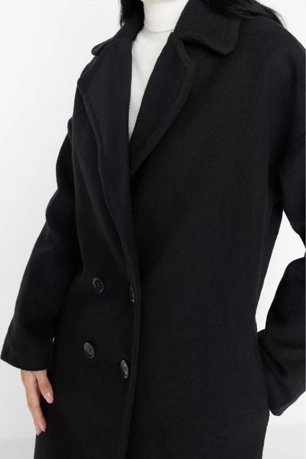 Design Plain Lined Collar Long Oversize Jacket Women Oversize Wide Cut Long Wool Cashmere Coat