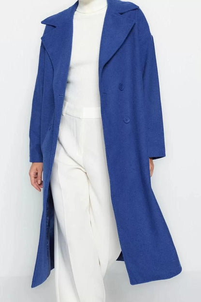 Design Plain Lined Collar Long Oversize Jacket Women Oversize Wide Cut Long Wool Cashmere Coat