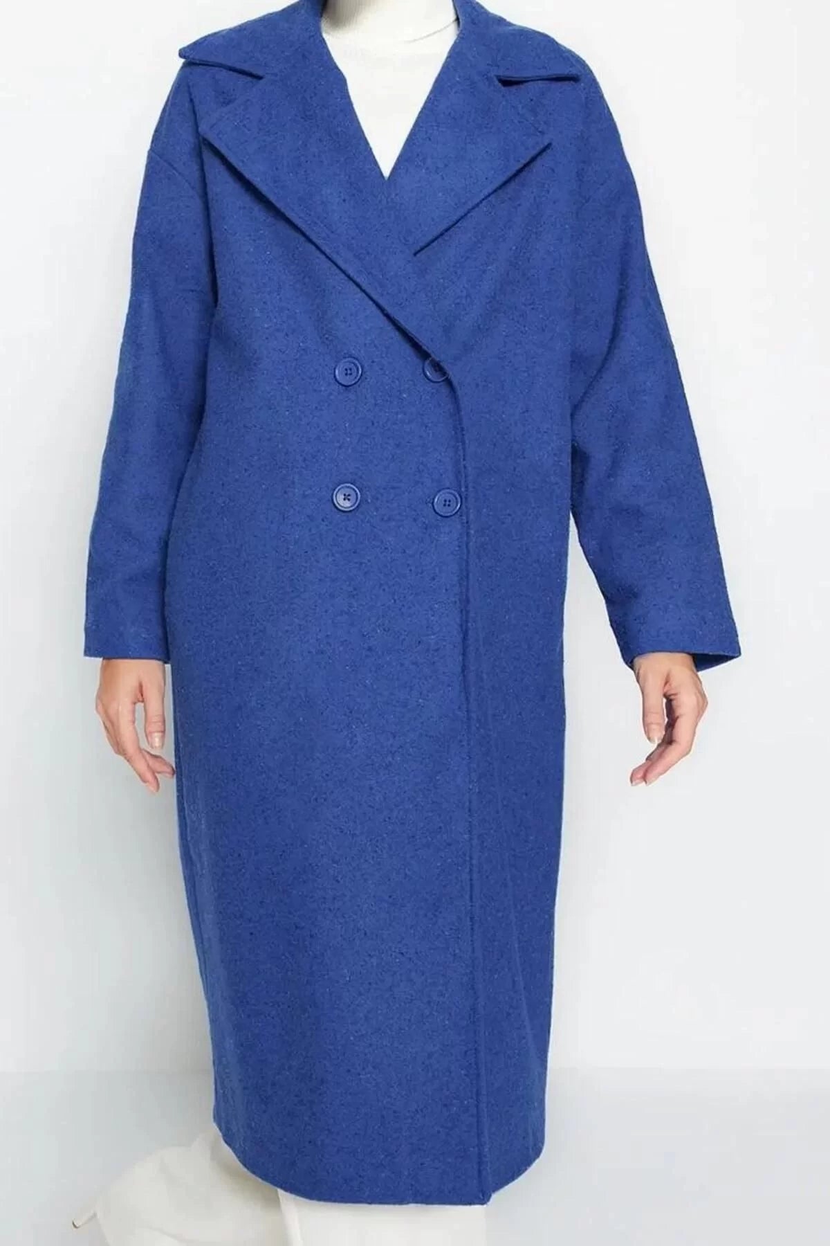 Design Plain Lined Collar Long Oversize Jacket Women Oversize Wide Cut Long Wool Cashmere Coat