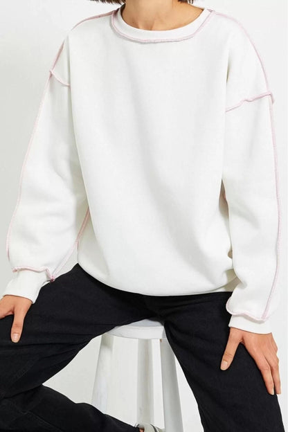 Loose Crew Neck Low Sleeve Long Regular Cut Cardigan Stitched Thick Polar Fleece Knitted Sweatshirt