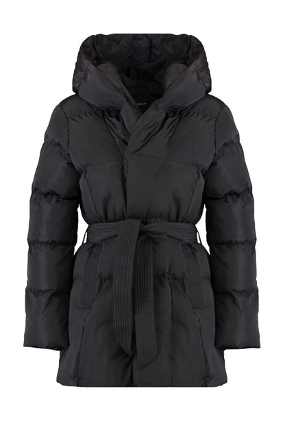 Design Plain Lined Collar Midi Regular Hooded Women's Regular Belted Water Repellent Puffer Jacket