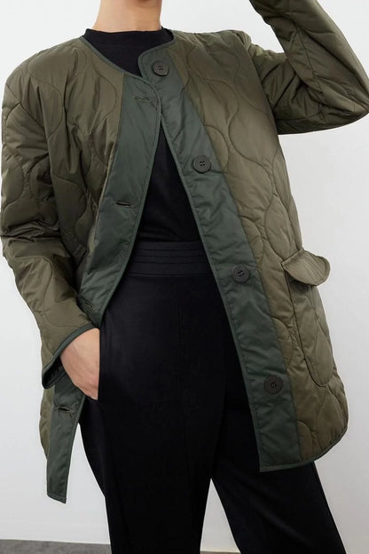 Design Colorful Lined Collar Midi Regular Bike Women's Oversize Water Repellent Quilted Coat