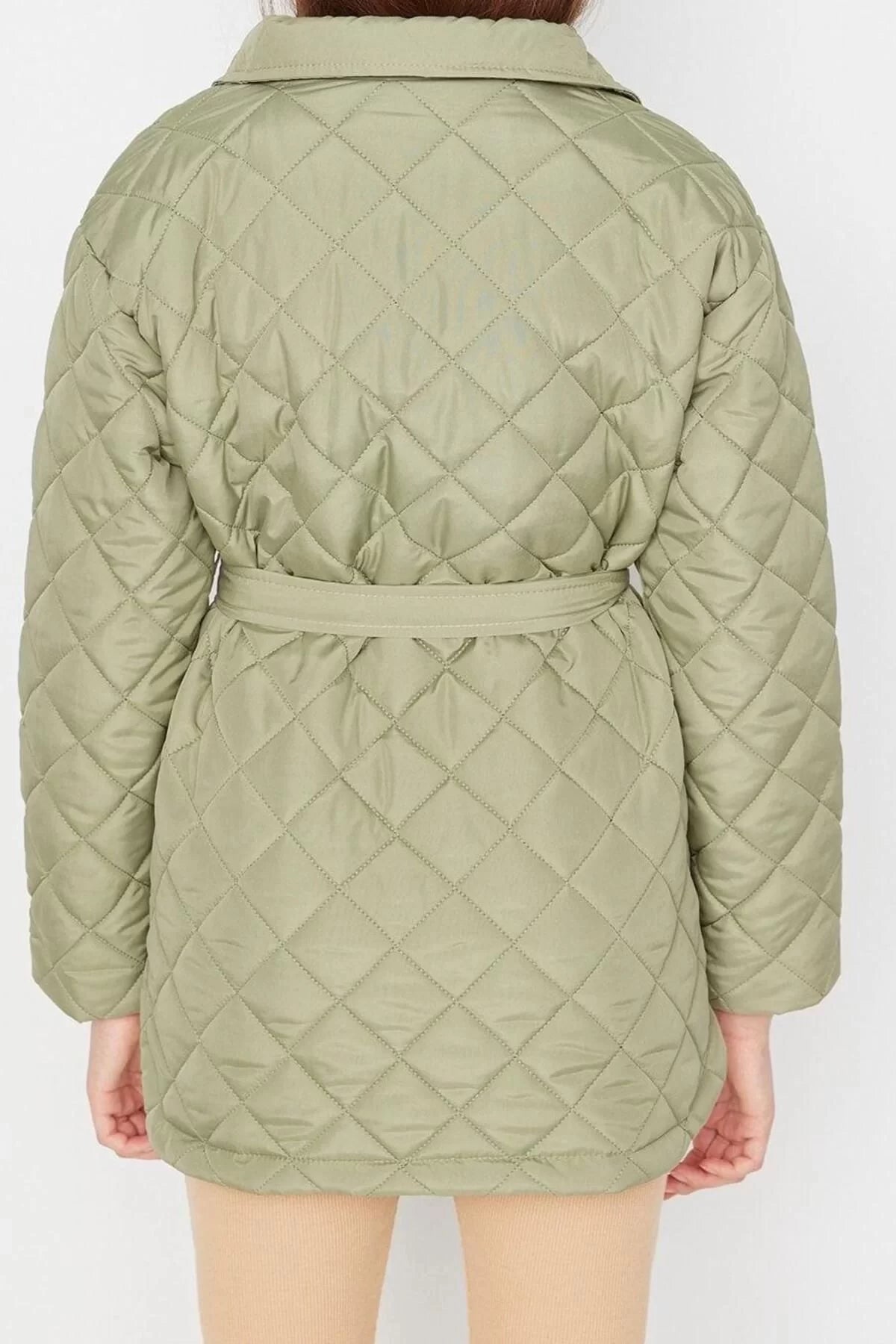 Design Plain Lined Collar Midi Regular Sheer Women's Oversize Belted Water Repellent Quilted Coat