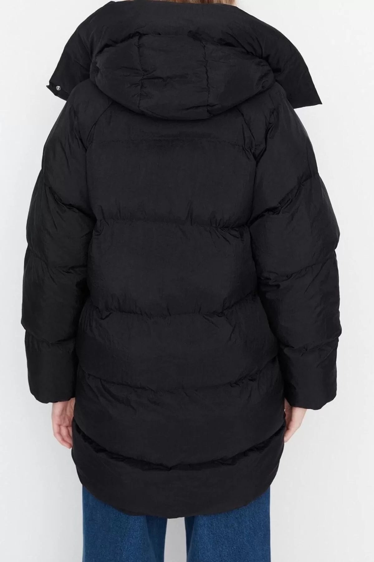 Design Plain Lined Collar Midi Loose Hooded Women's Hooded Water Repellent Winter Puffer Coat