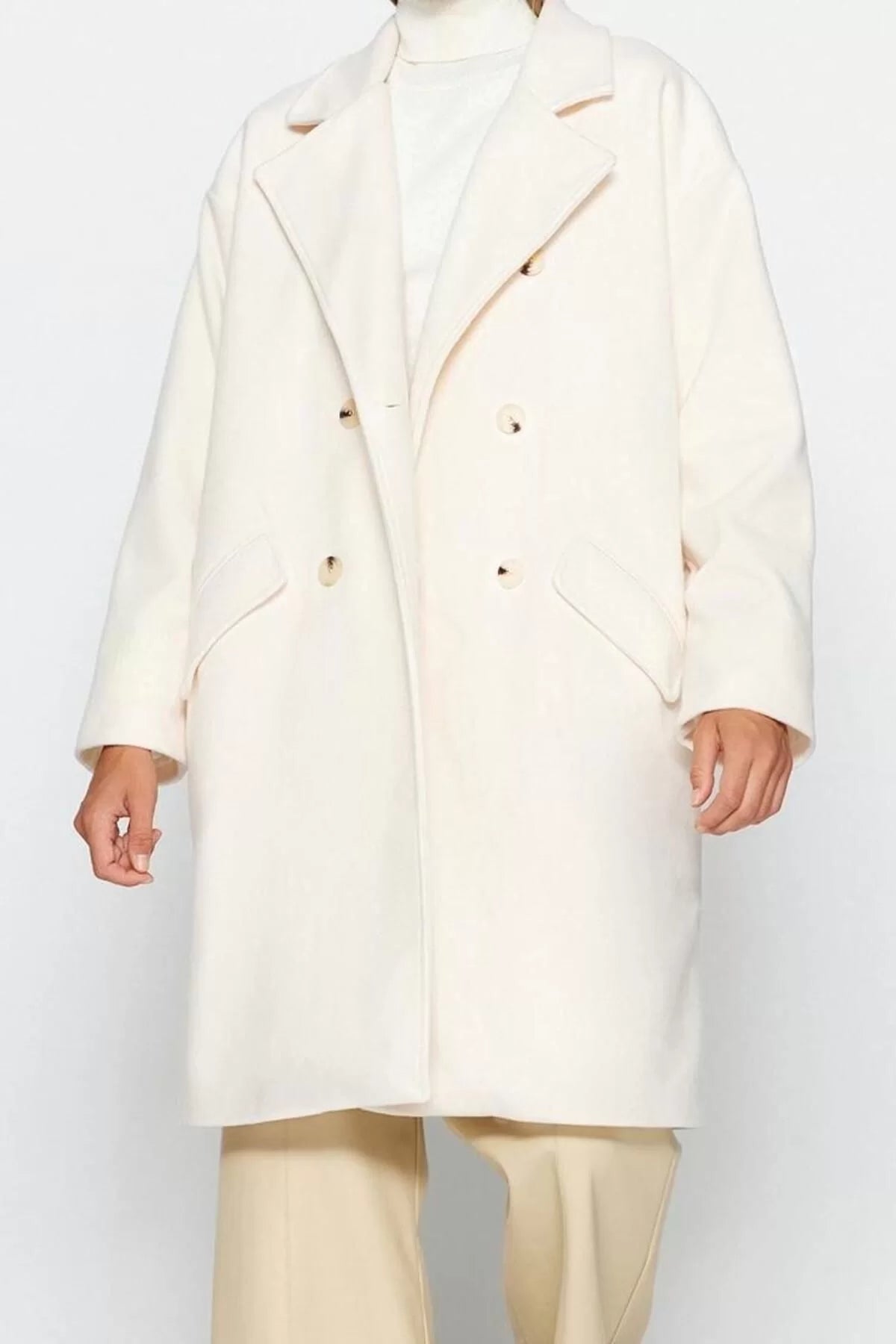 Design Plain Lined Collar Long Loose Jacket Women Oversize Wide Cut Long Cashmere Coat