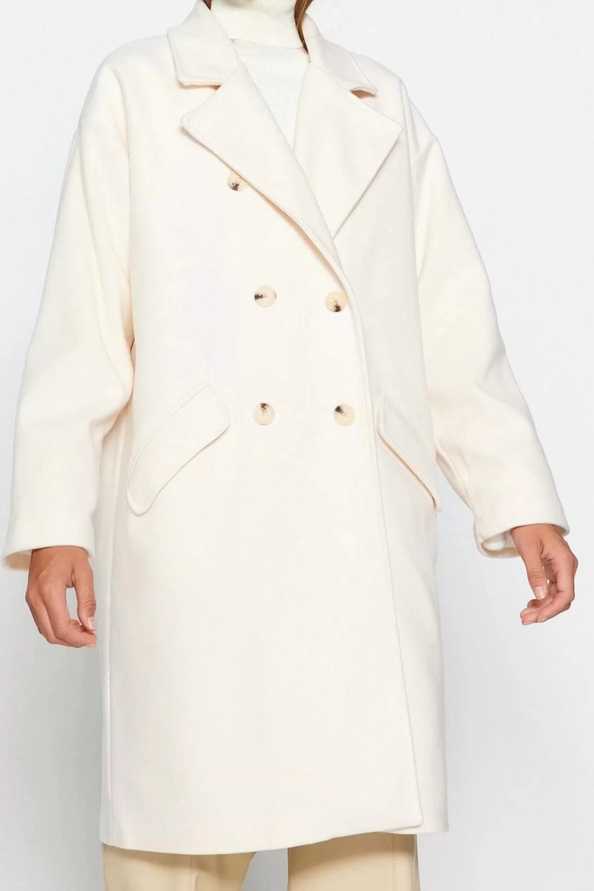 Design Plain Lined Collar Long Loose Jacket Women Oversize Wide Cut Long Cashmere Coat