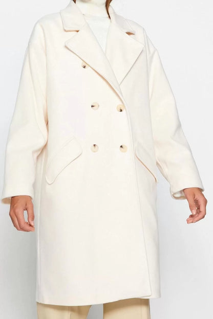 Design Plain Lined Collar Long Loose Jacket Women Oversize Wide Cut Long Cashmere Coat