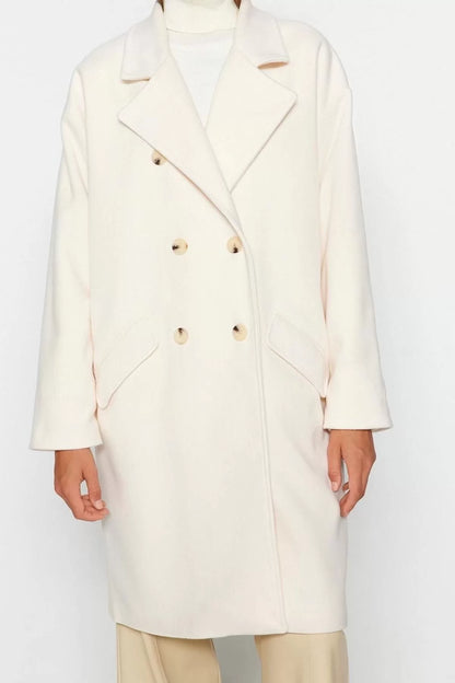 Design Plain Lined Collar Long Loose Jacket Women Oversize Wide Cut Long Cashmere Coat