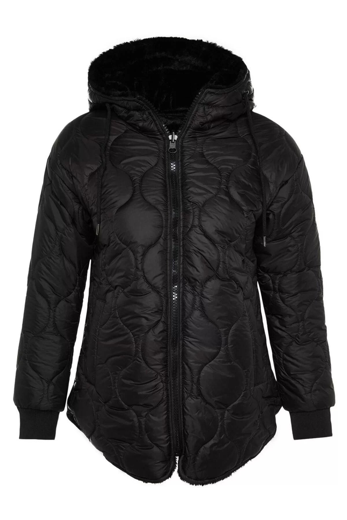 Design Plain Double-sided Collar Midi Regular Hooded Women's Hooded Plush Quilted Puffer Jacket