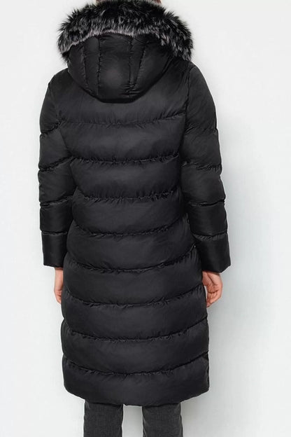 Design Plain Lined Collar Long Regular Hooded Women's Fur Hooded Water Repellent Winter Puffer Coat