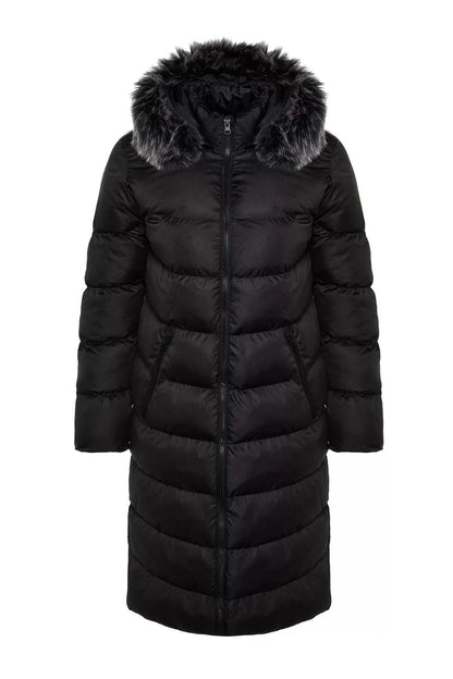 Design Plain Lined Collar Long Regular Hooded Women's Fur Hooded Water Repellent Winter Puffer Coat