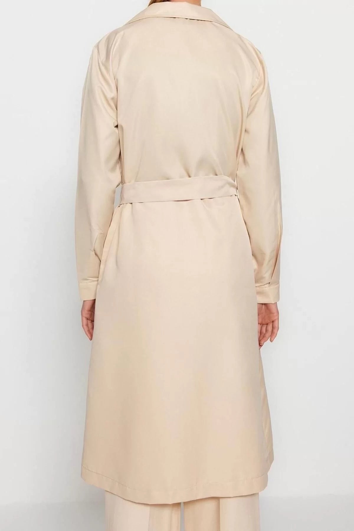 Design Plain Unlined Collar Long Oversize Jacket Women Belted Water Repellent Long Trench Coat