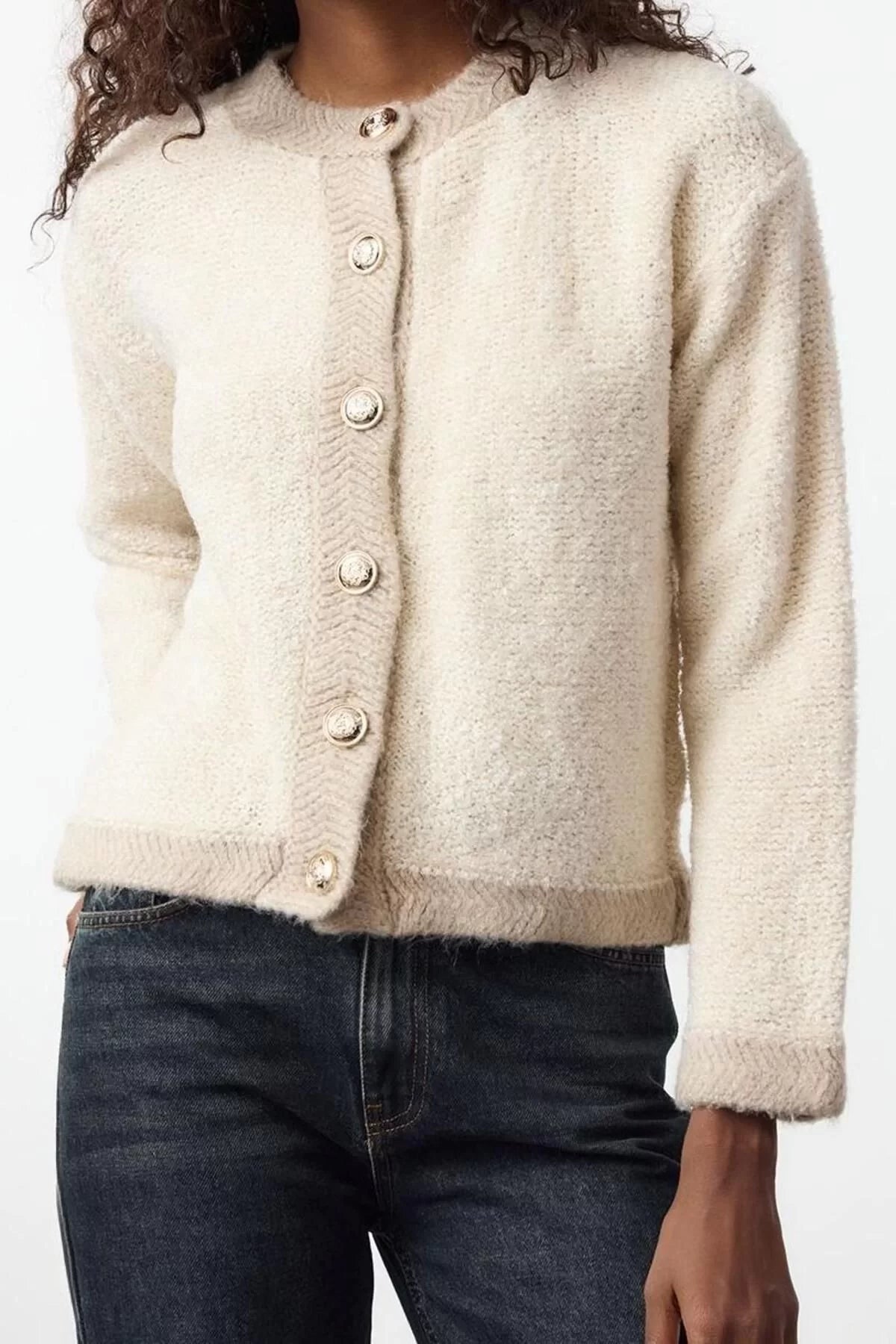 Style Modern Women Regular Standard Sleeve Crew Neck Knitwear Cardigan