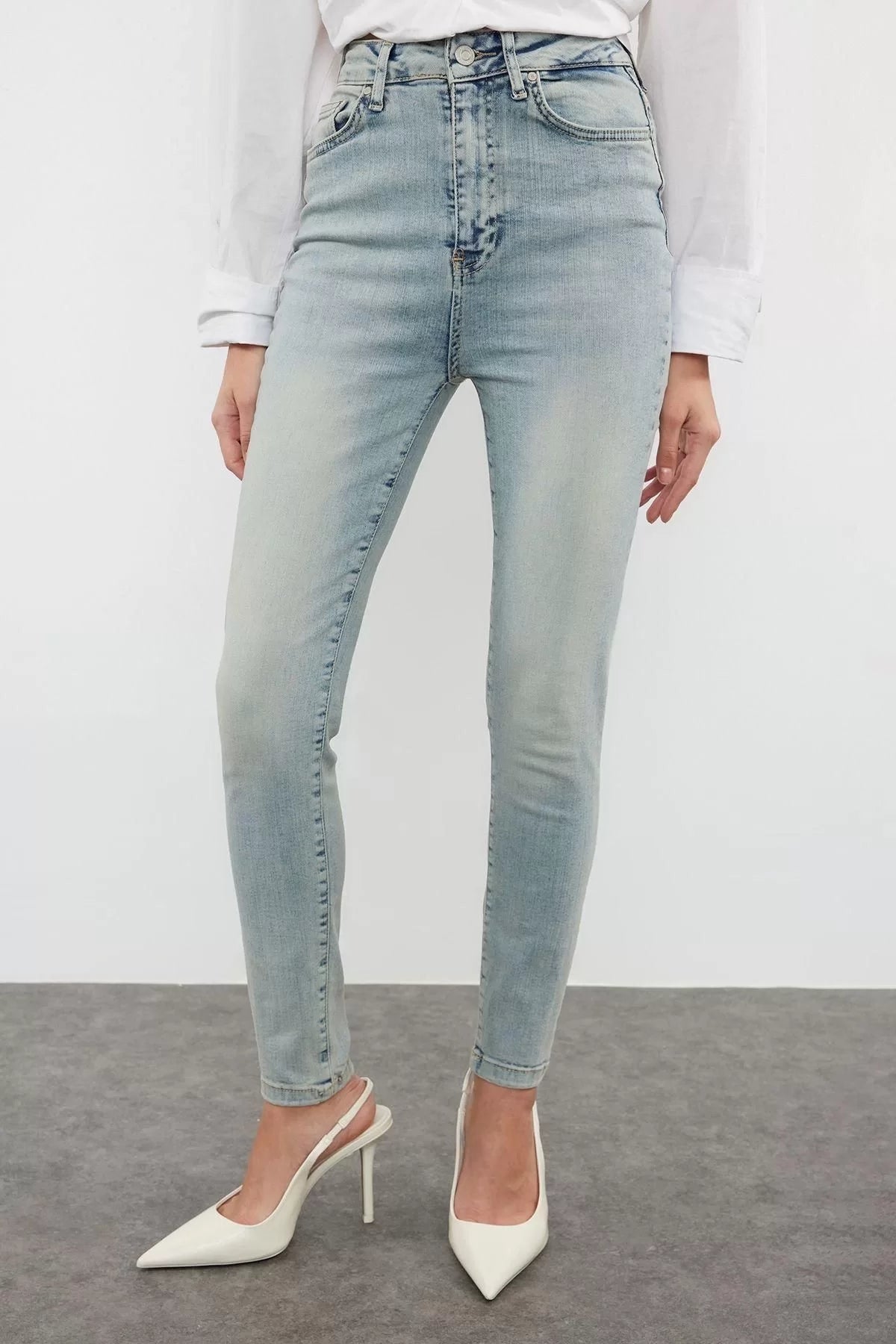 Style Women Fashion Denim Jeans Pants Regular Skinny Leg Gray High Waist Lycra Skinny Jeans