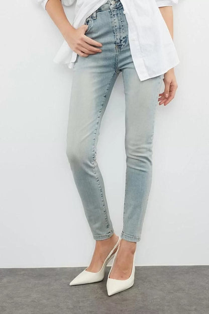 Style Women Fashion Denim Jeans Pants Regular Skinny Leg Gray High Waist Lycra Skinny Jeans