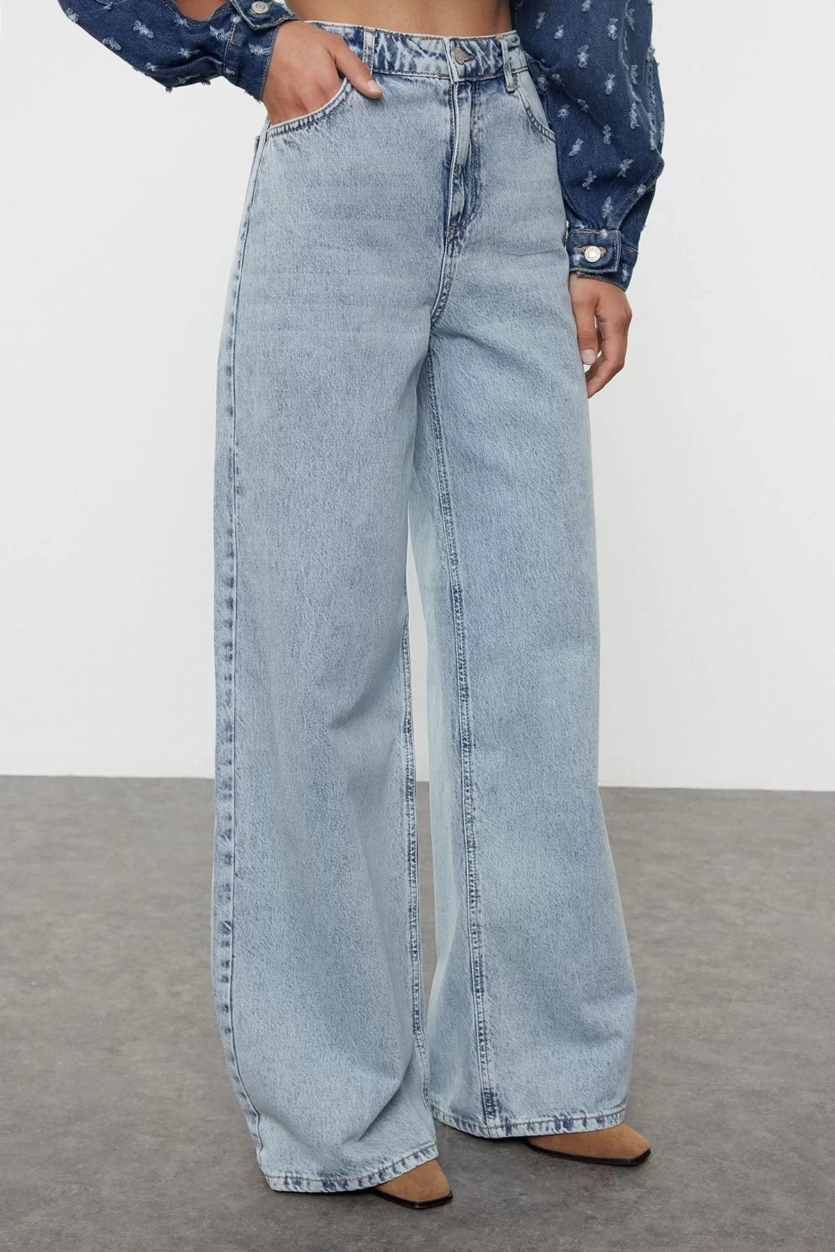 Style Women Fashion Denim Jeans Pants Long Wide Leg High Waist Extra Palazzo Jeans