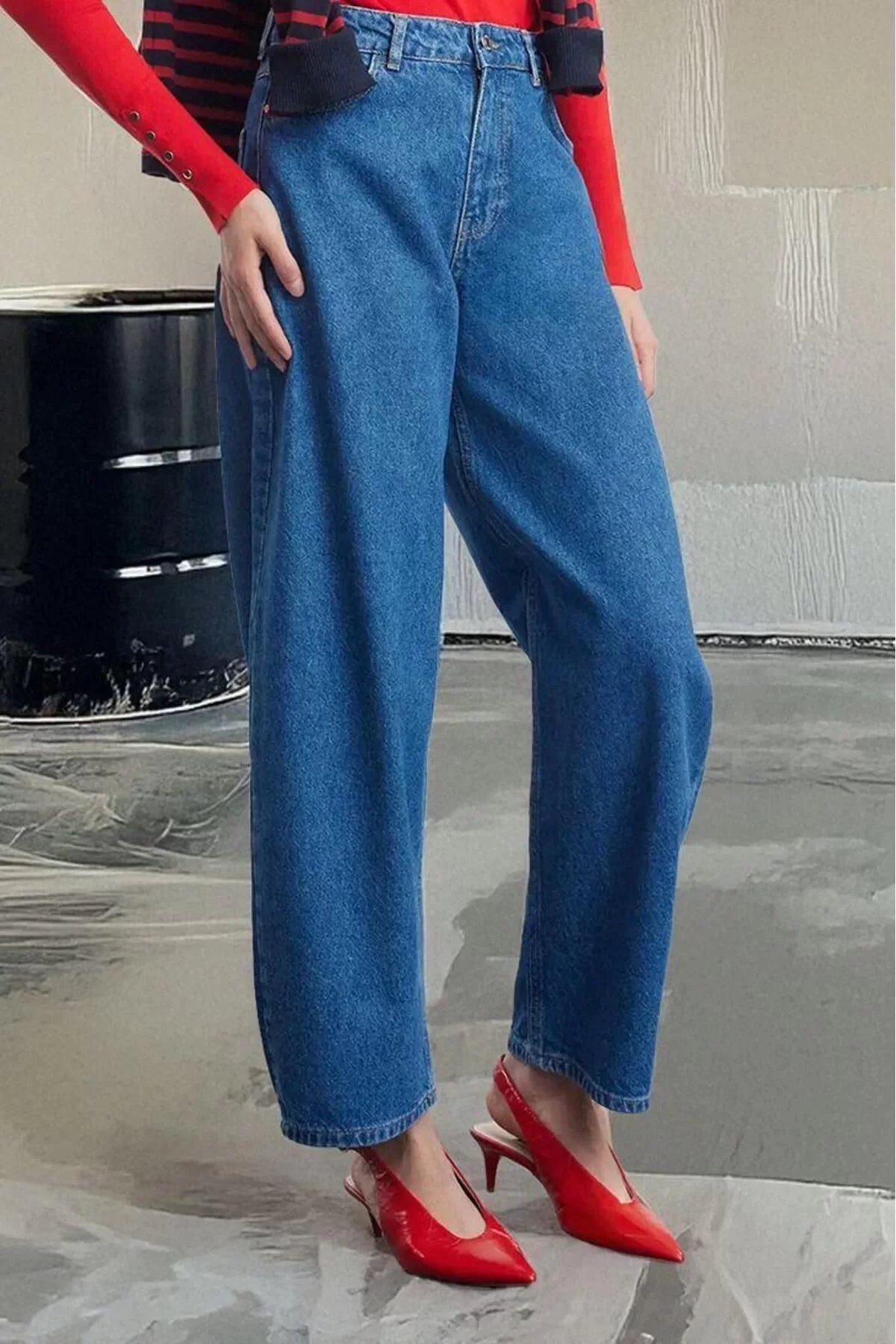 Style Women Fashion Denim Jeans Pants Long Straight Leg Blue High Waist Fit Jeans