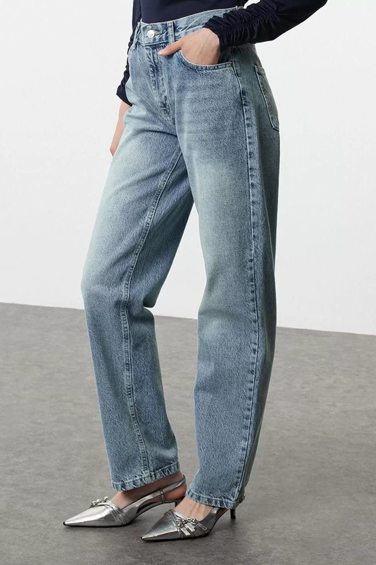 Style Women Fashion Denim Jeans Pants Long Straight Leg Blue Normal Waist Straight Jeans