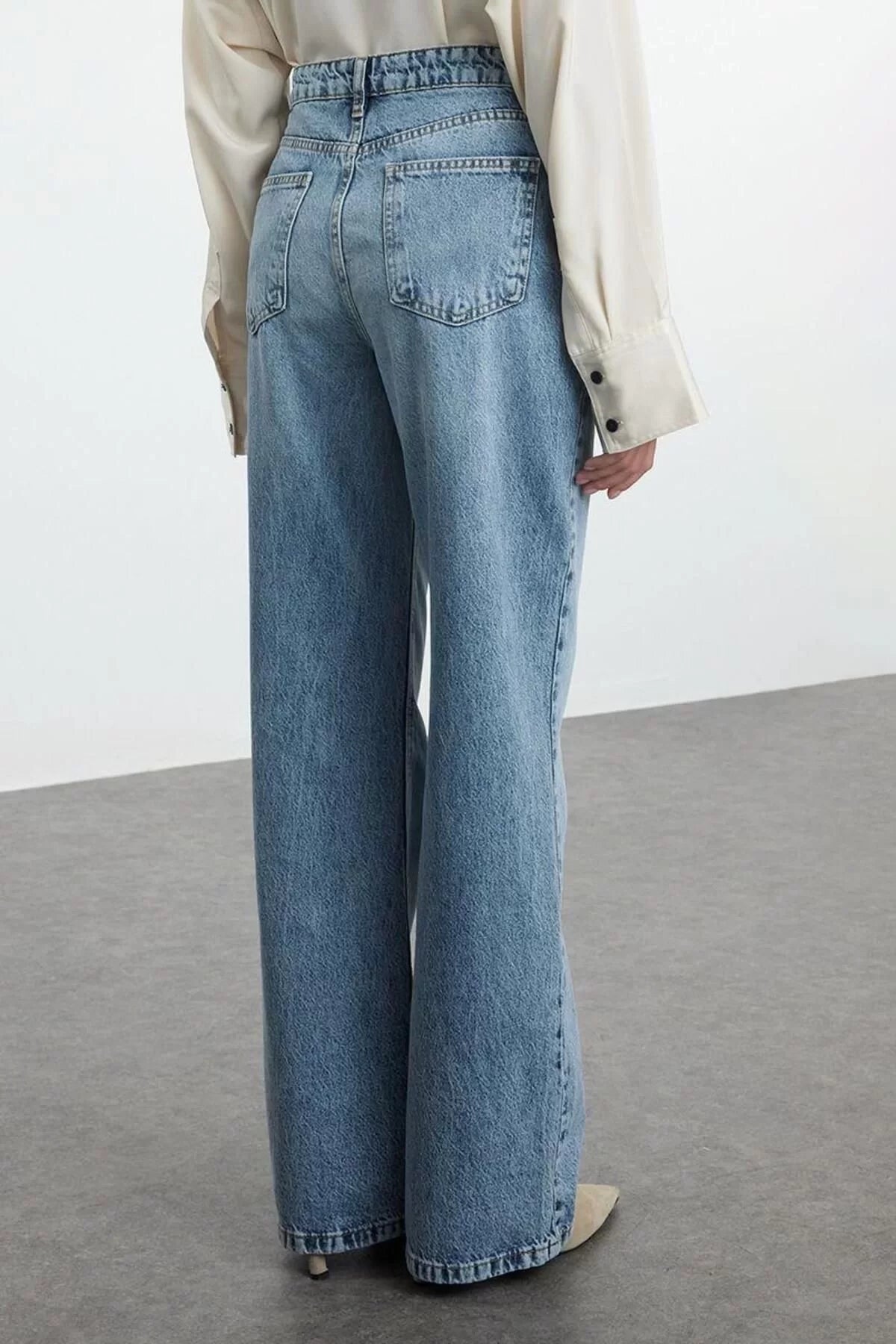 Style Women Fashion Denim Jeans Pants Long Wide Leg Blue High Waist Jeans