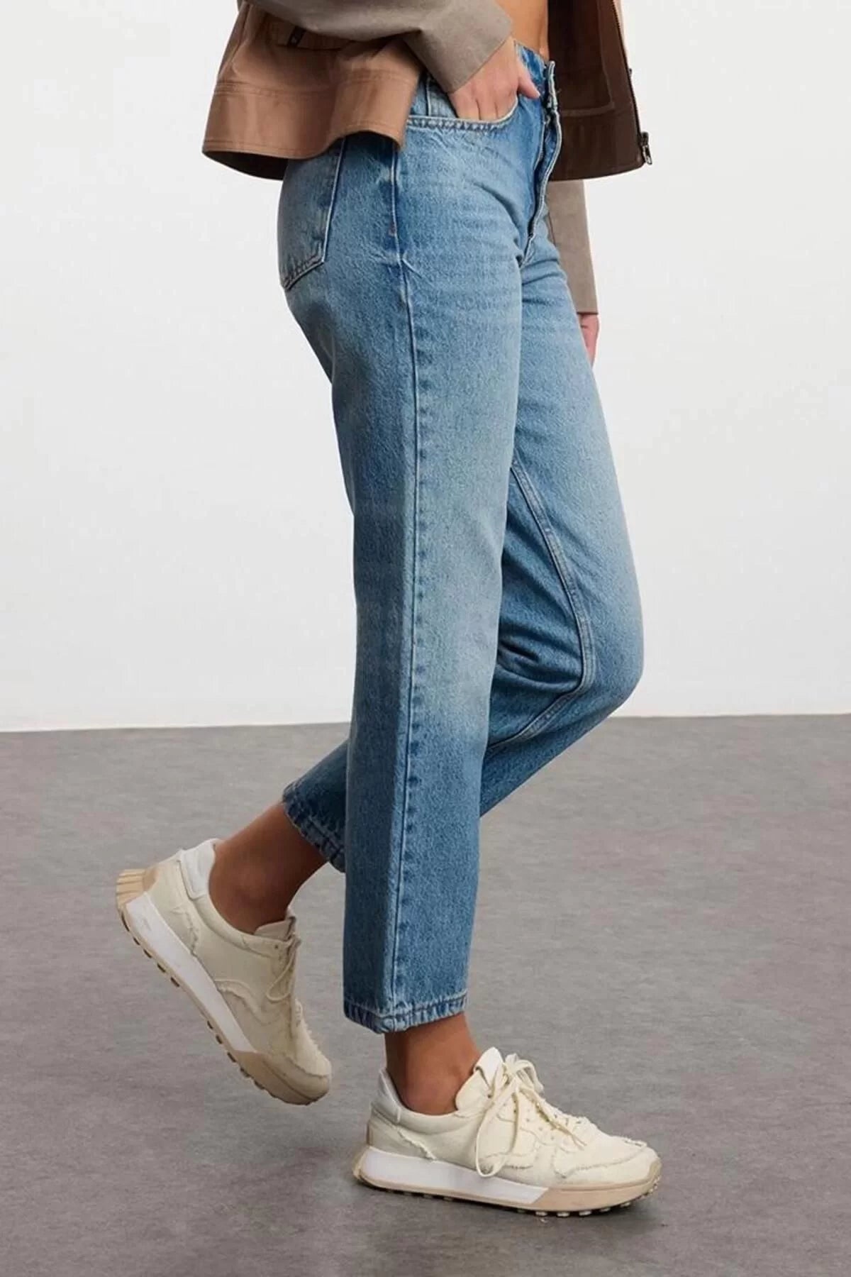 Style Women Fashion Denim Jeans Pants Long Straight Leg Blue High Waist Straight Jeans