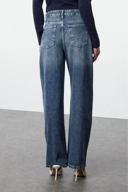 Style Women Fashion Denim Jeans Pants Long Wide Leg Blue High Waist Jeans