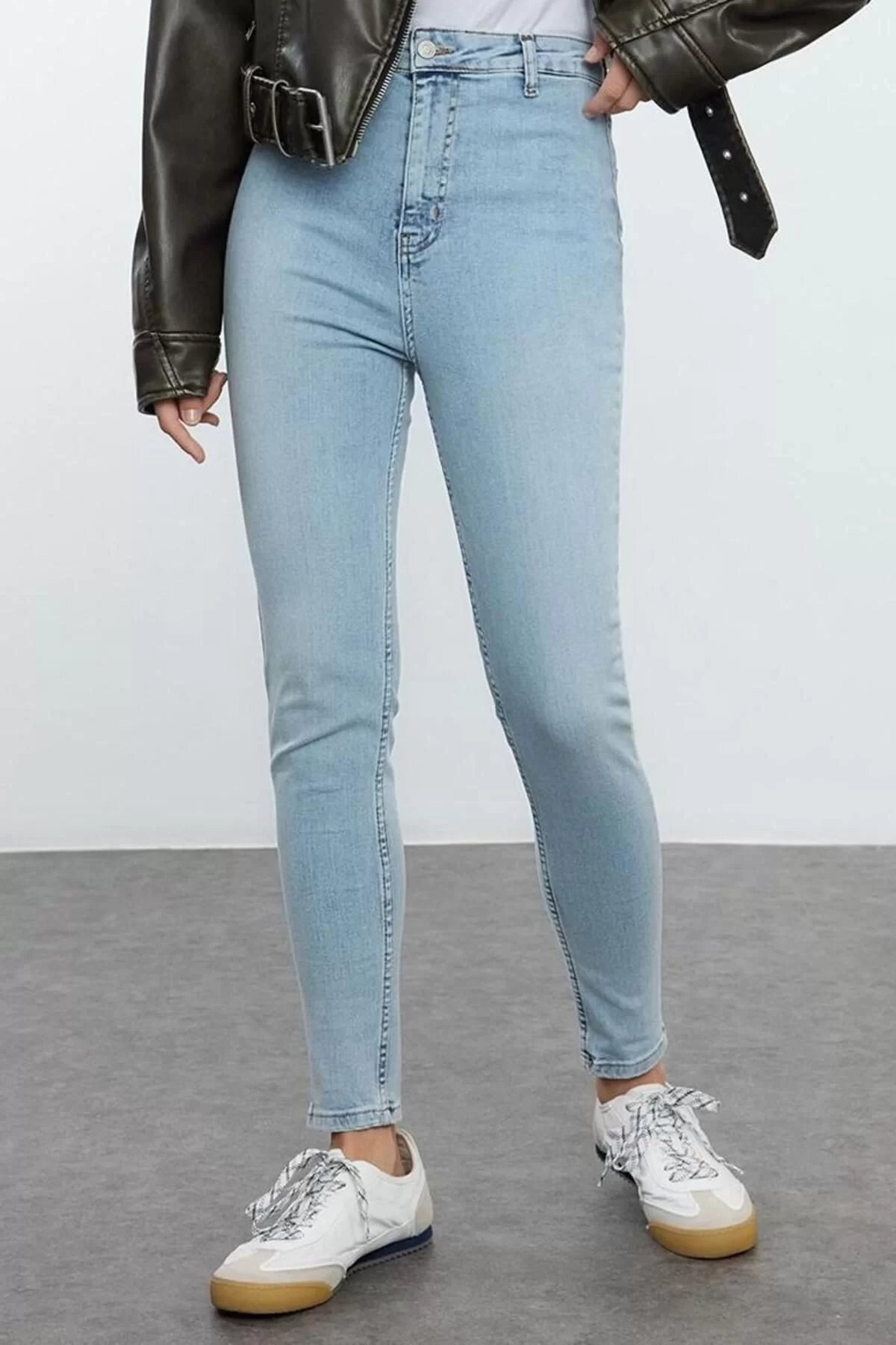 Style Women Fashion Denim Jeans Pants Long Straight Leg Blue High Waist Skinny Jeans