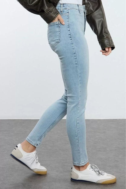 Style Women Fashion Denim Jeans Pants Long Straight Leg Blue High Waist Skinny Jeans