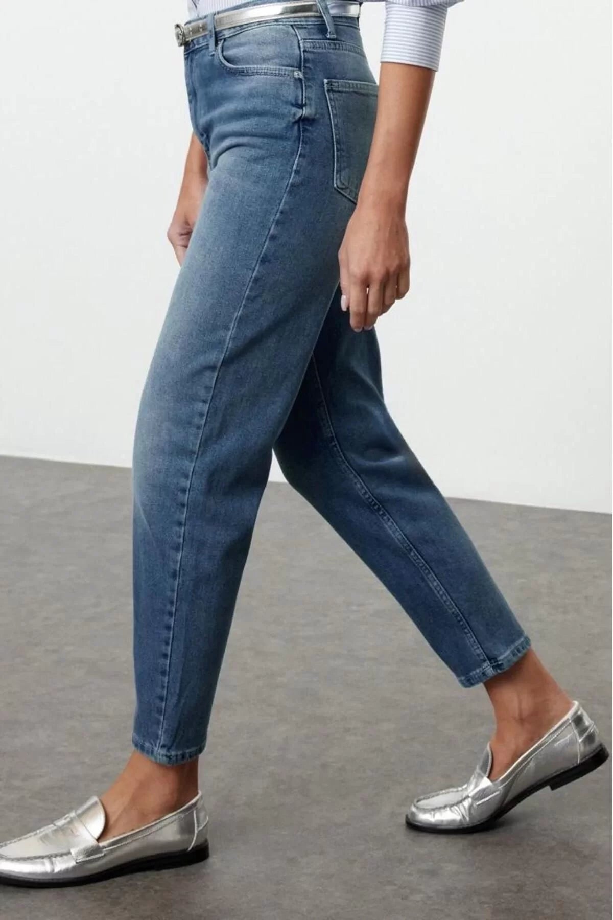 Style Women Fashion Denim Jeans Pants Long Straight Leg Blue High Waist Slim Mom Jeans