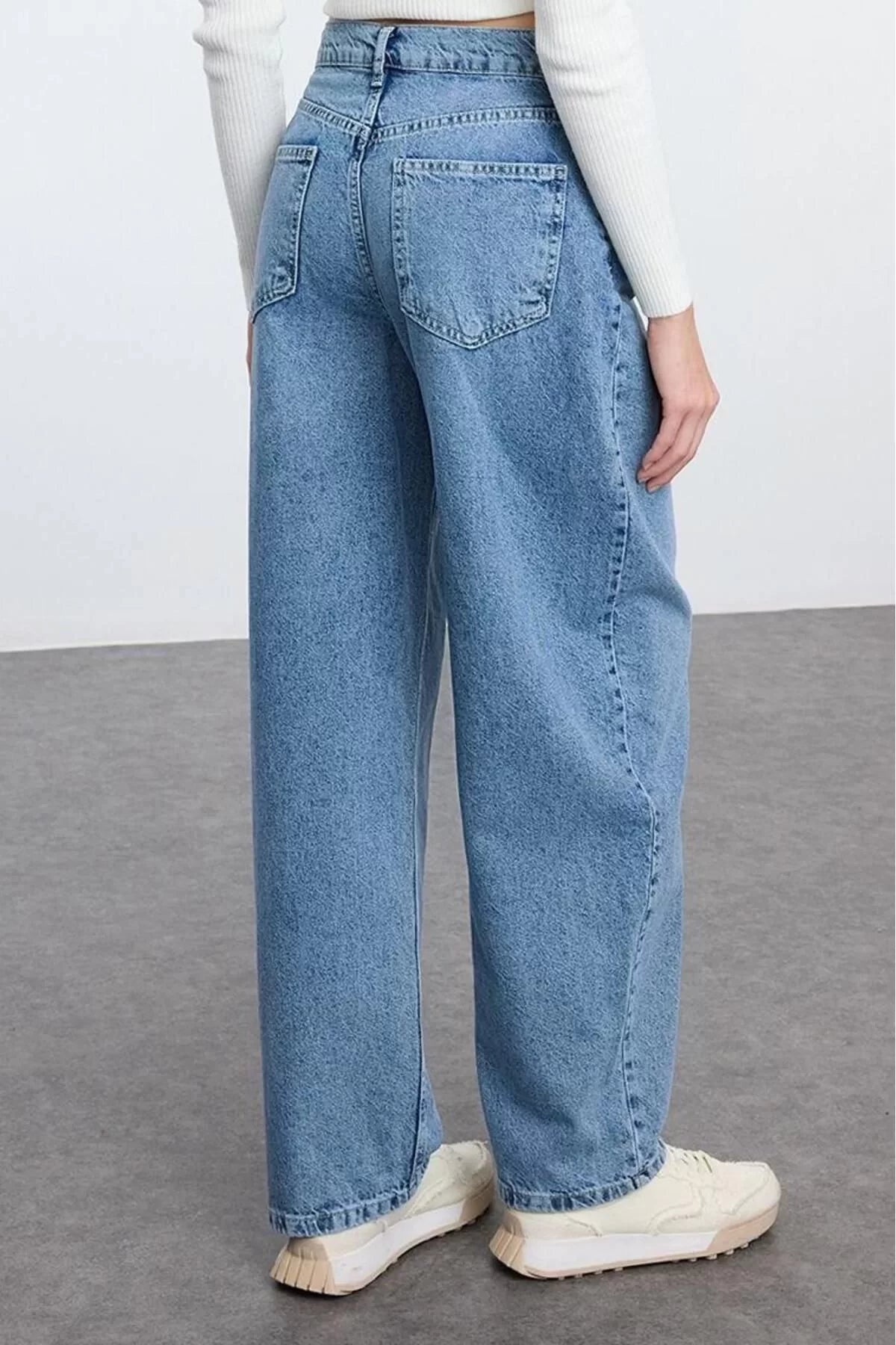 Style Women Fashion Denim Jeans Long Wide Leg Blue High Waist Skater Jeans